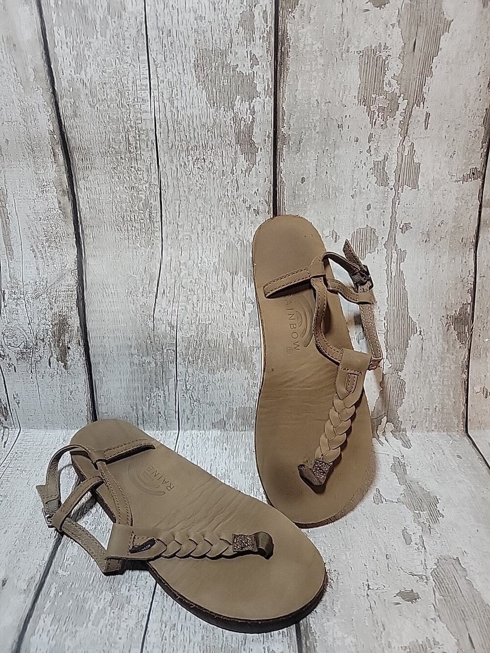 Rainbow Womens T-Street Braided Leather Thong Sandals Brown Size 6.5-7.5